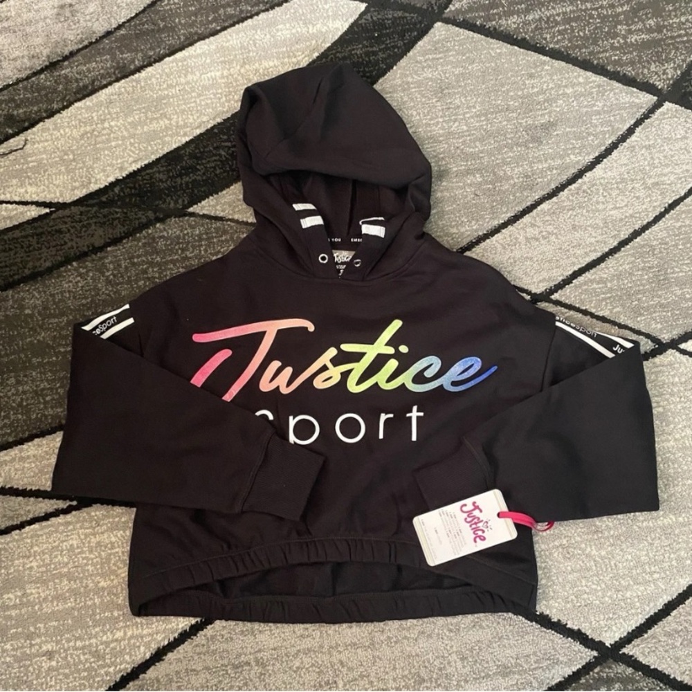 Justice Black Hoodie with Rainbow Logo